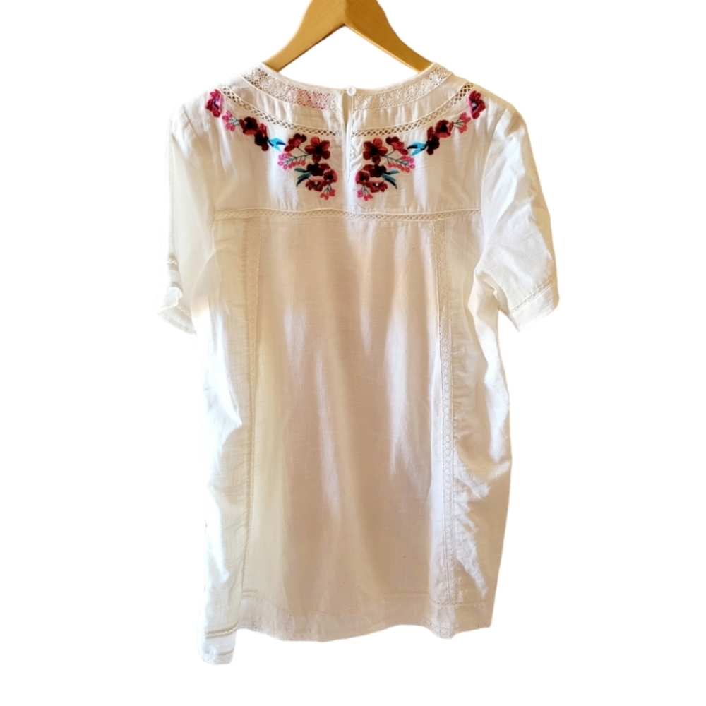 Pink Lily Floral Embroidered Cotton Dress Size Medium Spring Summer Dress - Picture 2 of 4